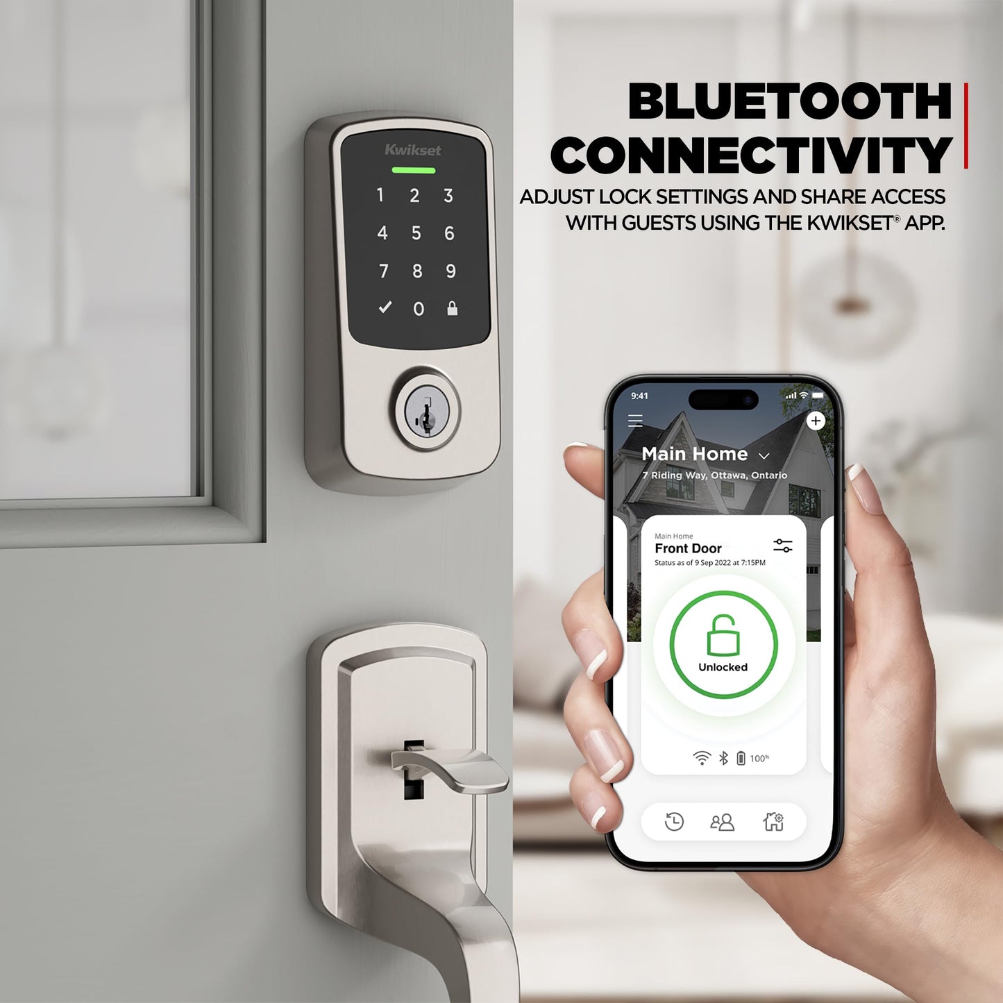 Kwikset Aura Reach Smart Lock Keyless Entry Deadbolt Bluetooth Matter Over Thread Auto Unlock Satin Nickel