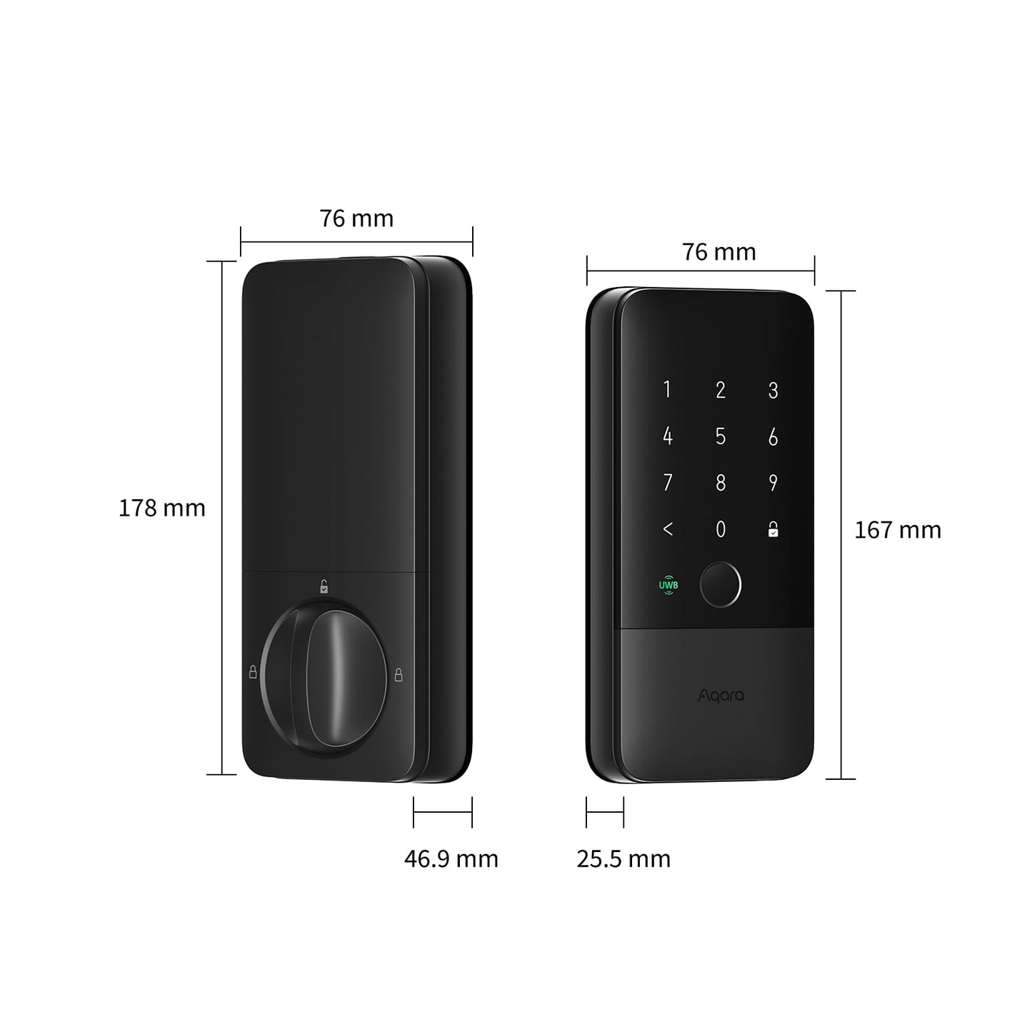 Aqara U400 UWB Smart Lock Fingerprint Keyless Entry Matter Apple Home Key Alexa Google Black
