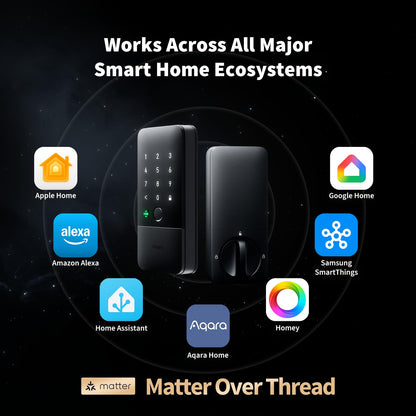 Aqara U400 UWB Smart Lock Fingerprint Keyless Entry Matter Apple Home Key Alexa Google Black