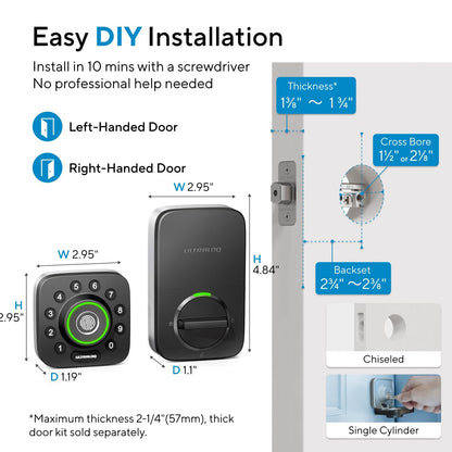 ULTRALOQ U-Bolt Pro WiFi Smart Lock Fingerprint Keyless Entry Deadbolt App Control Auto Unlock IP65