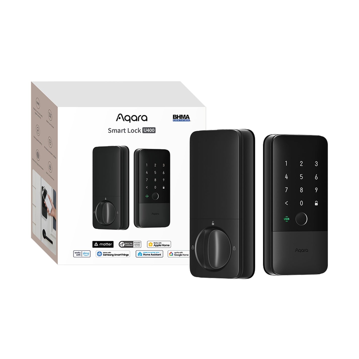 Aqara U400 UWB Smart Lock Fingerprint Keyless Entry Matter Apple Home Key Alexa Google Black