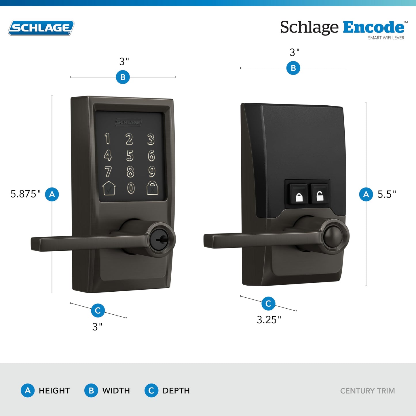 Schlage Encode Smart WiFi Lock with Lever Handle Touchscreen Keypad Keyless Entry Alexa Google Black