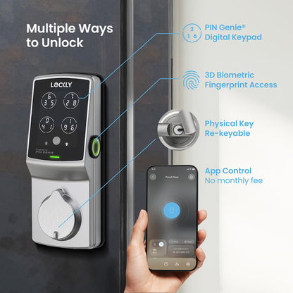 Lockly Secure Pro Smart Lock Fingerprint Keyless Entry Deadbolt WiFi Hub PIN Genie Keypad Alexa Google