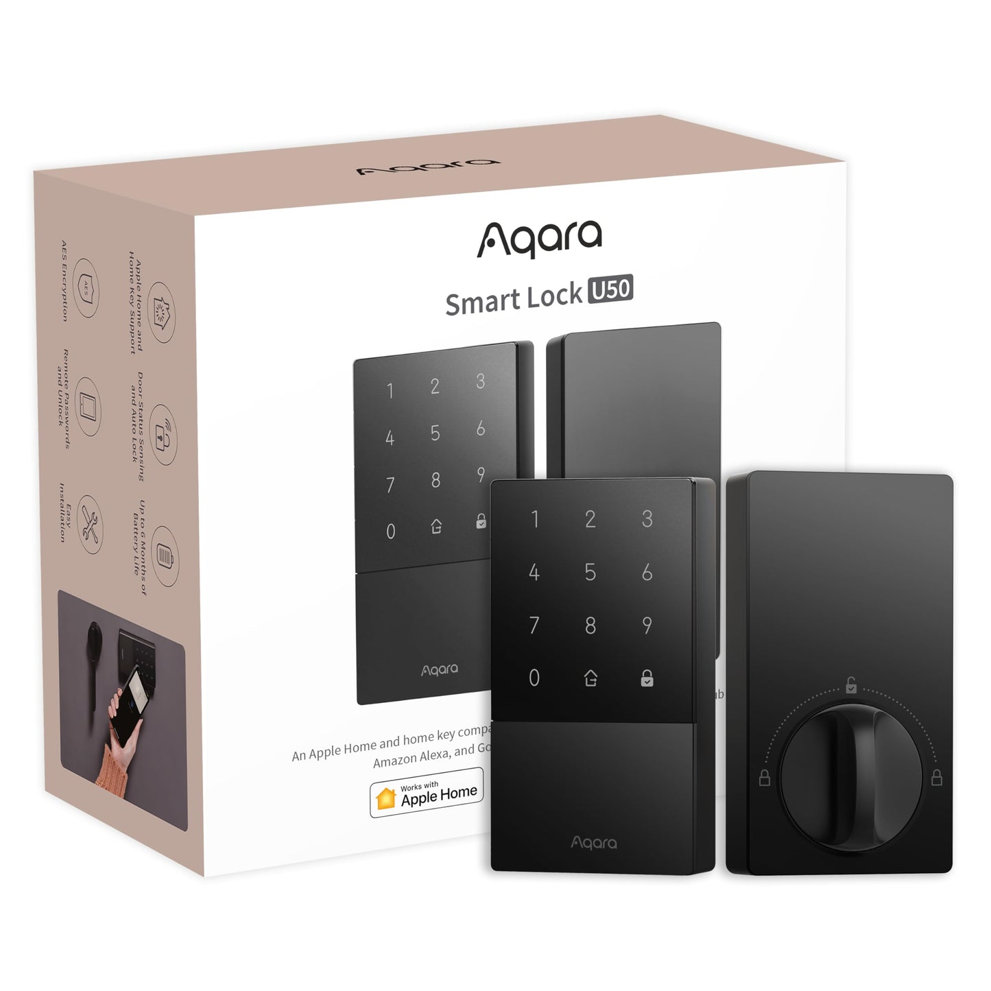 Aqara U50 Smart Lock Keyless Entry Bluetooth Deadbolt Apple Home Key App Control Alexa Google Black