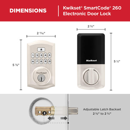 Kwikset SmartCode 260 Keyless Entry Deadbolt Keypad Lock Auto-Lock Secure Satin Nickel