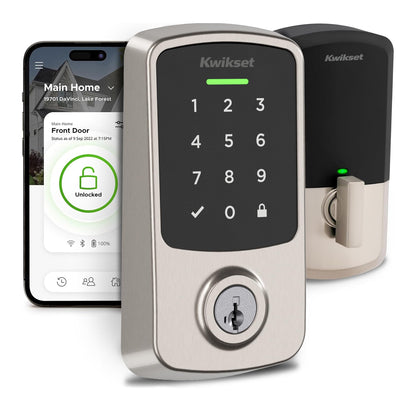 Kwikset Aura Reach Smart Lock Keyless Entry Deadbolt Bluetooth Matter Over Thread Auto Unlock Satin Nickel