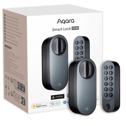 Aqara U200 Smart Lock Fingerprint Keypad Matter Over Thread Apple Home Key Alexa SmartThings Black