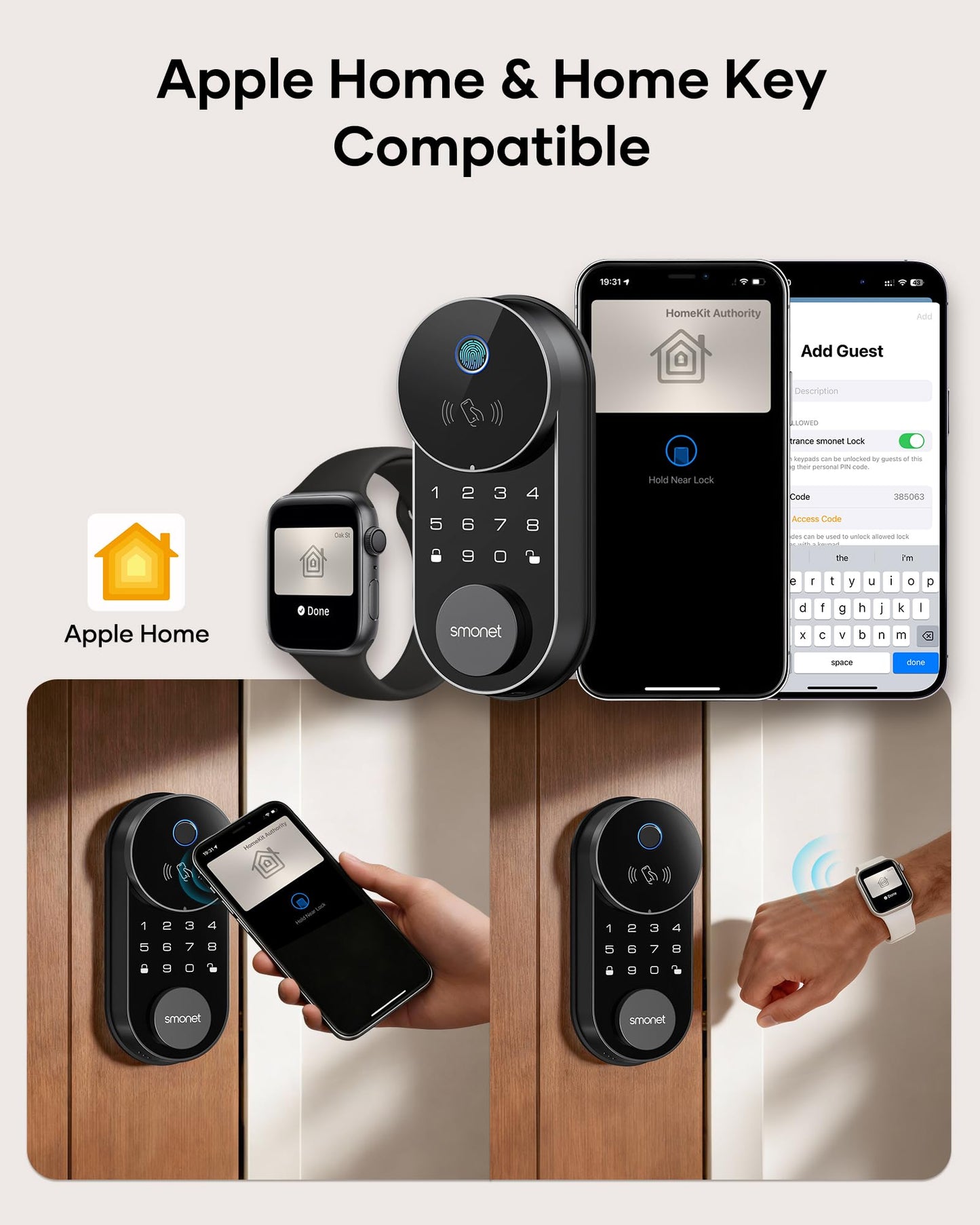 SMONET AH1 Smart Lock Fingerprint Keyless Entry WiFi Deadbolt Apple Home Alexa Google App Control