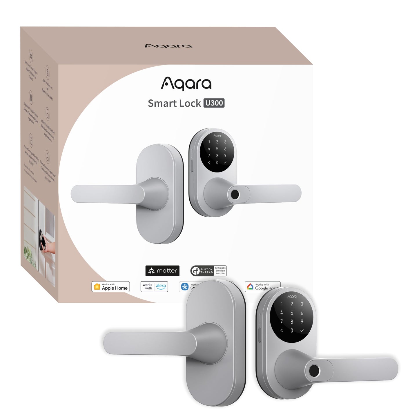 Aqara U300 Smart Lock Fingerprint Lever Keyless Entry Matter Apple Home Key Alexa Google Silver