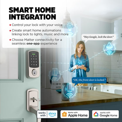 Kwikset Aura Reach Smart Lock Keyless Entry Deadbolt Bluetooth Matter Over Thread Auto Unlock Satin Nickel