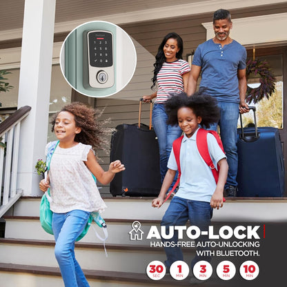 Kwikset Aura Reach Smart Lock Keyless Entry Deadbolt Bluetooth Matter Over Thread Auto Unlock Satin Nickel