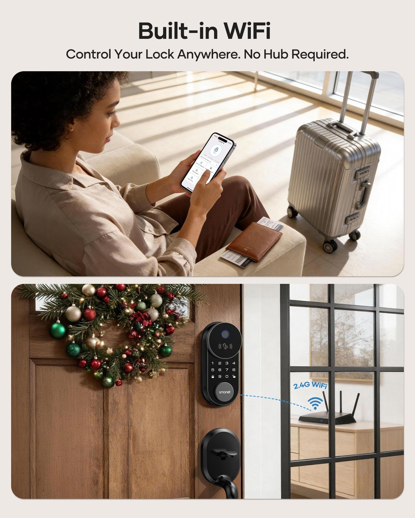 SMONET AH1 Smart Lock Fingerprint Keyless Entry WiFi Deadbolt Apple Home Alexa Google App Control